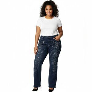 💠Ashley Stewart Rhinestone Jeans Womens Plus Size 18W Blue Denim Embellished